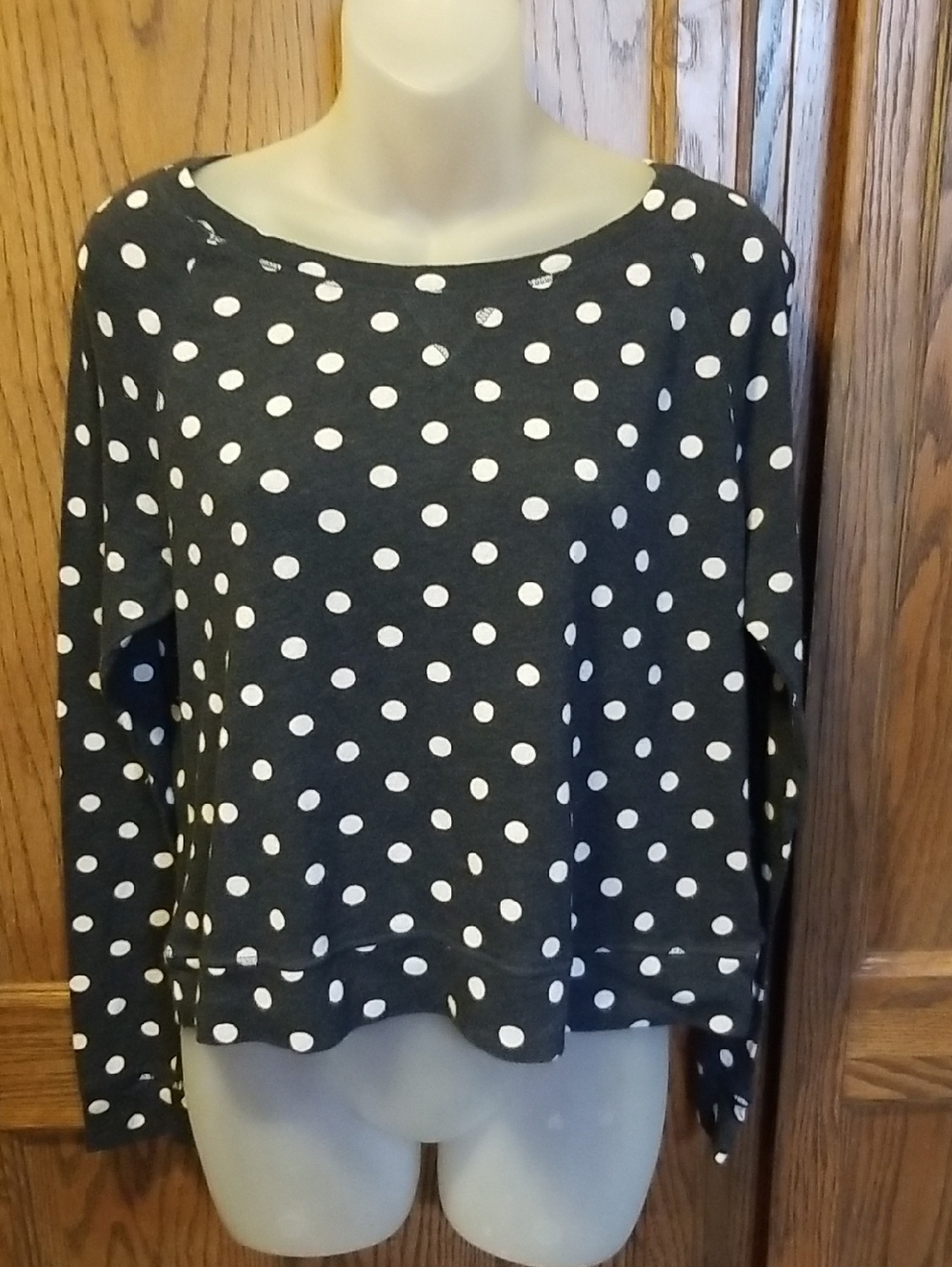 Black Polka Dot Long-Sleeve Crewneck Top